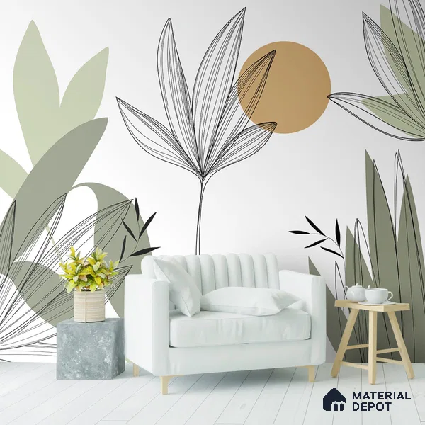 Beautiful Floral & Leaves Wallpaper Design, Customised Indrani Series Canvas Florals Design (Customised Size Wallpaper )
